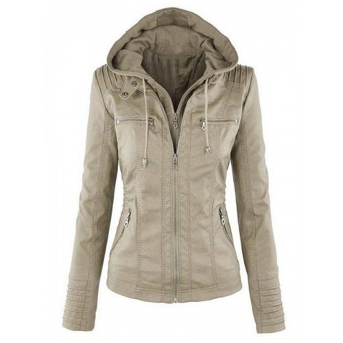 Plus Size Hooded Zipper Plain Single Jacket