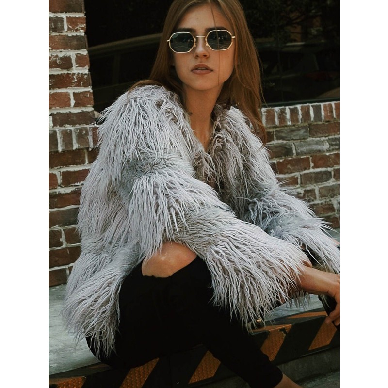 Flocking Plain Straight Long Sleeve Jacket