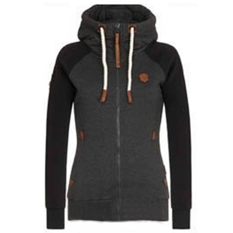 Drawstring Color Block Zipper Hoodie