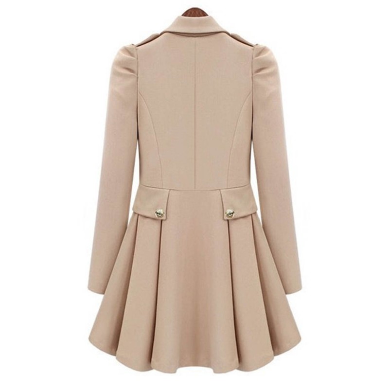 Double-Breasted Lapel Plain Skirt Hem Trench Coat