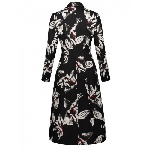 Single-Breasted Printed Notched Lapel Overcoat