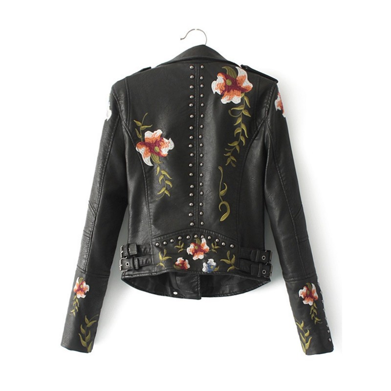Embroidery Rivet Zipper Lapel Jacket
