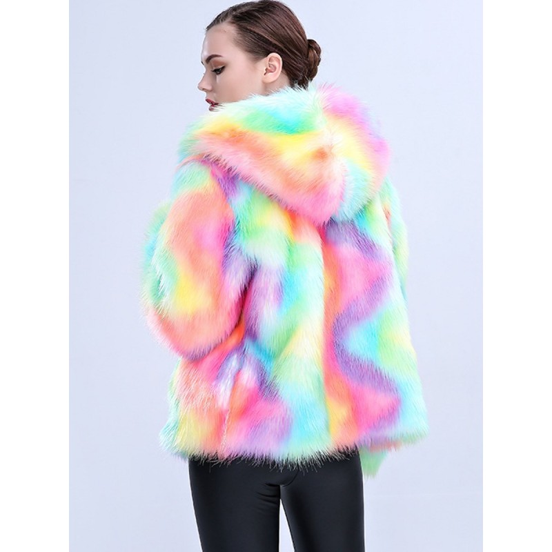 Colorful Hooded Thick Long Sleeve Overcoat