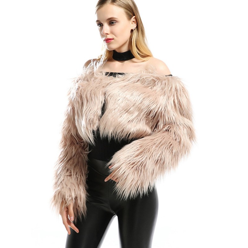 Short Long Sleeve Slash Neck Plain Flocking Jacket