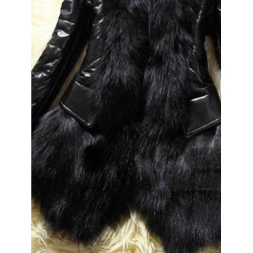 Slim Black Faux Fur Patchwork Women's Jacket