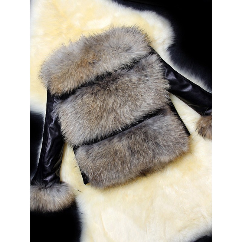 Faux Fur Insert PU Color Block Jakcet