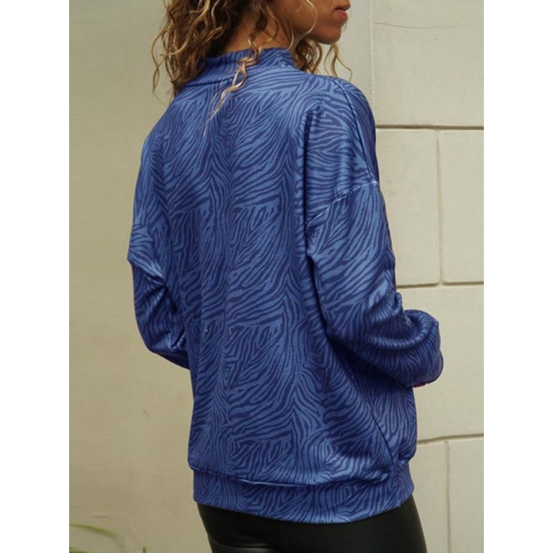 Casual Round Neck Zebra Print Long Sleeve Women's ...
