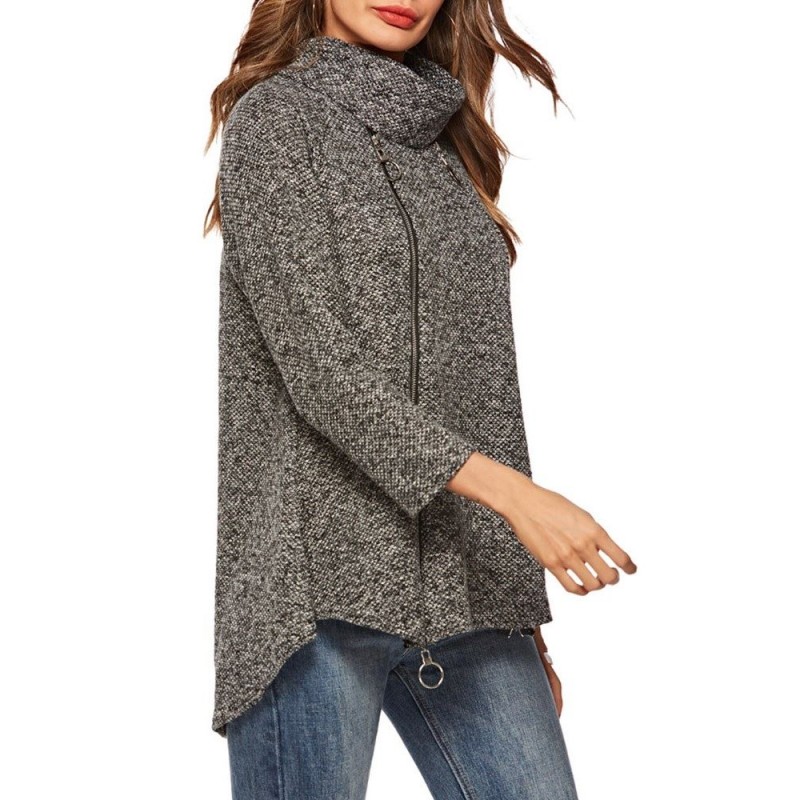 Fashion High Collar Double Zipper Irregular Knitwe...