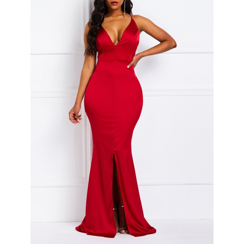 High End Pure Color V-Neck Sleeveless Maxi Dress