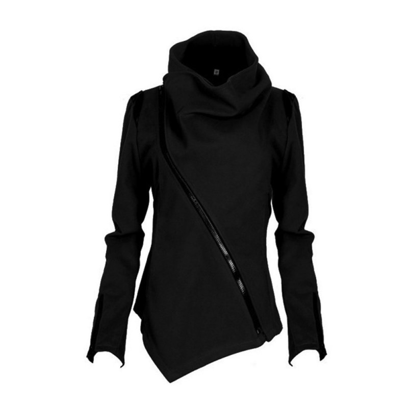 New Diagonal Zipper Long Sleeve Irregular Hoodie