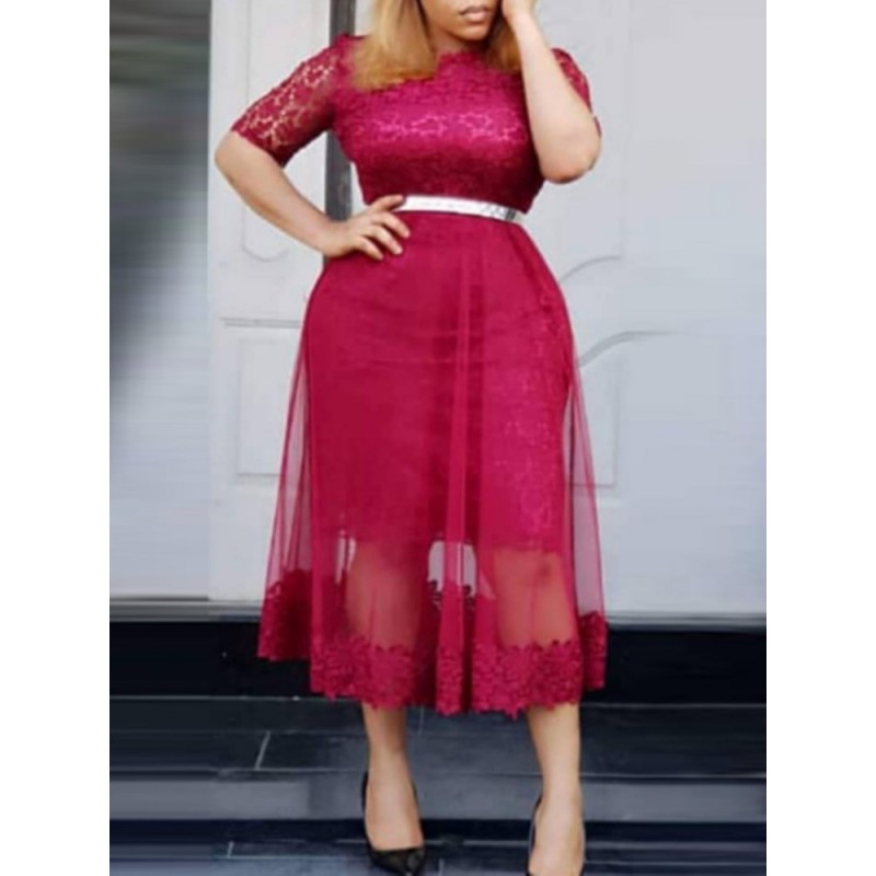 Fashion Lace Mesh Round Neck Bodycon Dress