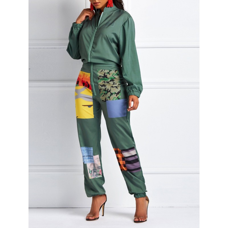 Color Block Fashion Print Mid-Waist Harem Pants Ju...