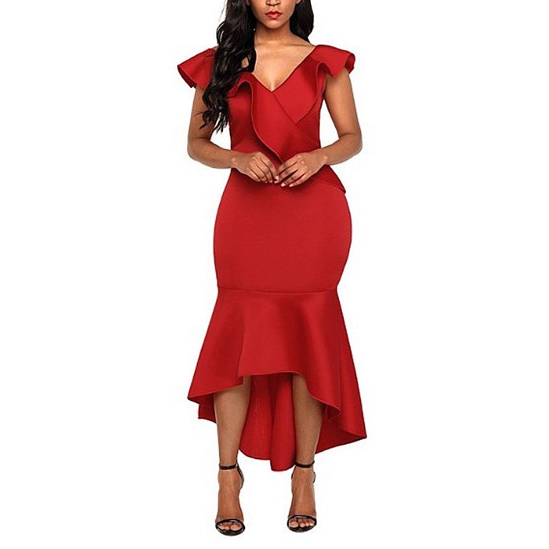 Elegant Pure Color Irregular Maxi Dress