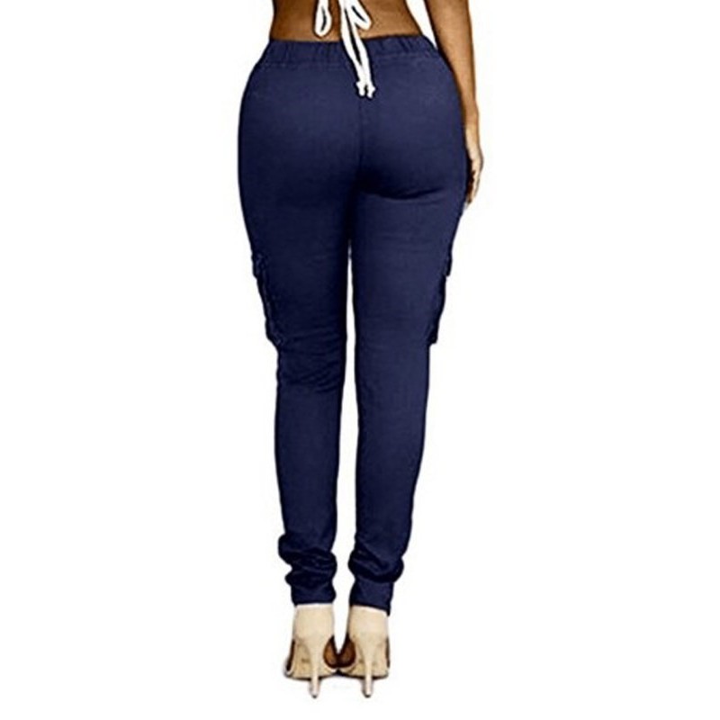 Plain Pocket Slim High-Waist Full Length Casual Pants