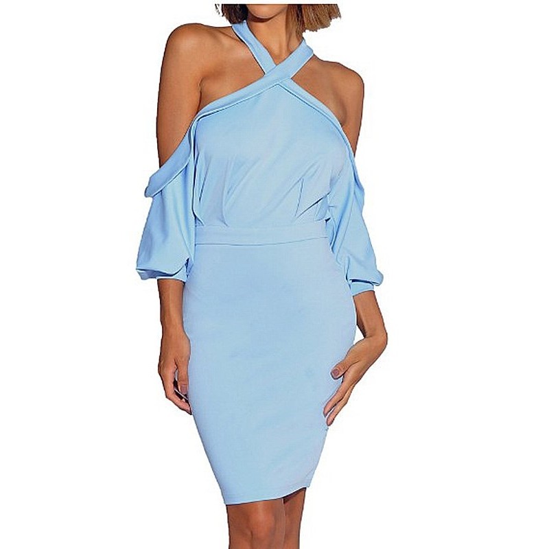 Patchwork Knee-Length Long Sleeve Plain Bodycon Dr...