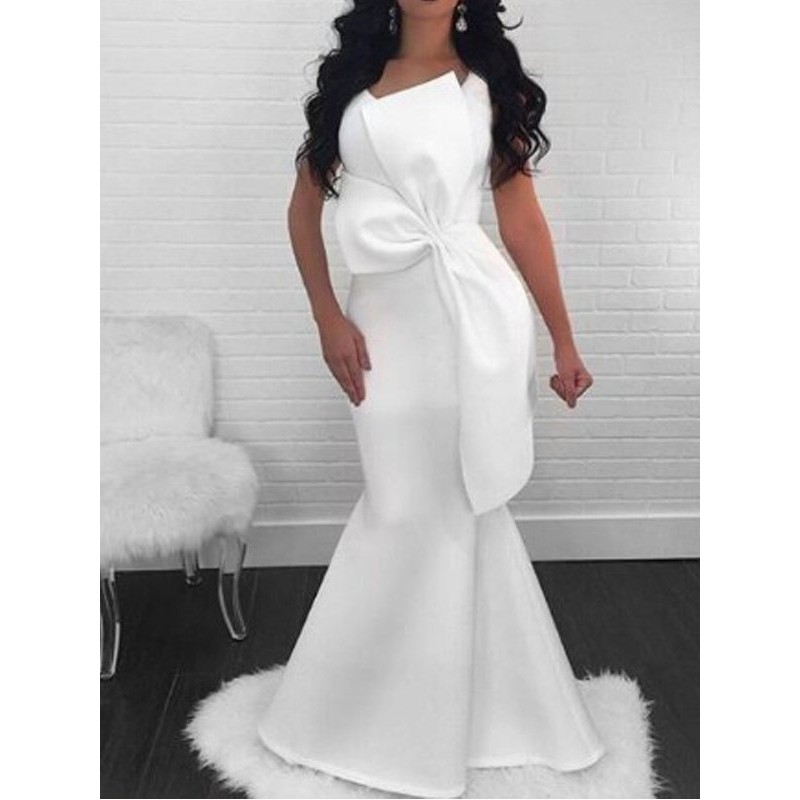 Ankle-Length V-Neck Pleated Plain Fashion Dresses